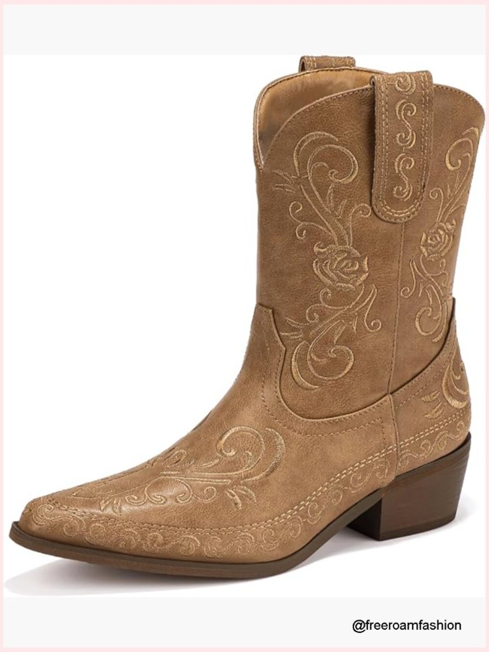 Ladies Tan Embroidered Western Ankle Bootie